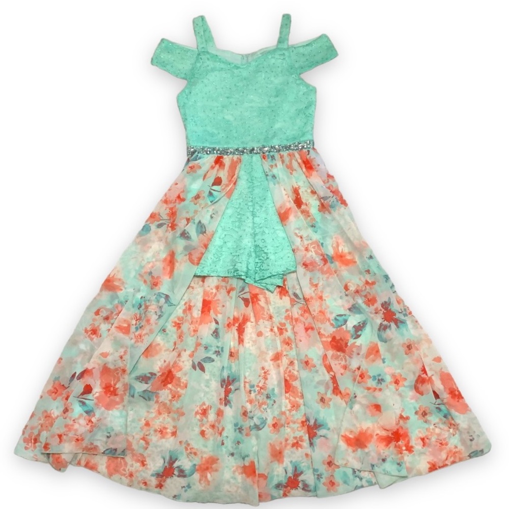 Formal Speechless Kids Off Shoulder Floral Print Walk Through Dress